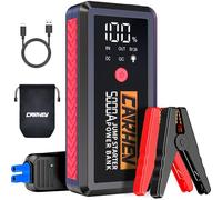 CARHEV Arrancador de Coches, 5000A Arrancador de Baterias de Coche (para 10L de Gasolina o 10L de Diésel) 12V Booster Jump Starter con Pantalla LCD, Linterna LED, Clips de Seguridad Inteligentes