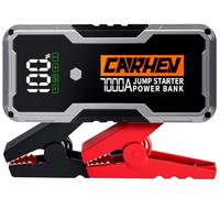 CARHEV Arrancador de Coches 7000A, 12V Arrancador de Bateria de Coche Portátil Compatible con Motores de Gasolina y diésel de hasta 10 litros, Jump Starter con Linterna LED y Pinzas bateria Coches