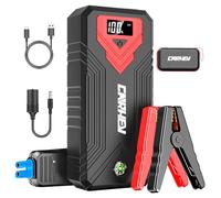 CARHEV Batería de arranque para coche, batería externa de arranque (hasta 8,0 L de gasolina o 8,0 L diesel), 12 V con carga rápida USB y linterna LED