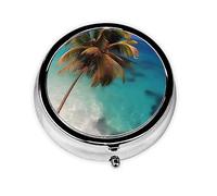 Caribbean IslandsBox, caja pequeña para bolso y bolsillo, organizador de medicinas redondo de metal con 3 compartimentos.