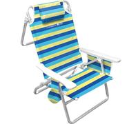 CARIBBEAN JOE Silla de Playa Plegable, 5 Posiciones, Ligera, portátil, reclinable, para Acampar al Aire Libre, con reposacabezas, Correa para el Hombro y portavasos, Aluminio, Rayas atrevidas