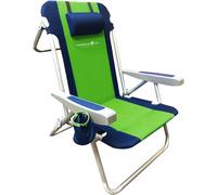Caribbean Joe Silla de Playa Plegable, Mochila portátil de 5 Posiciones, Silla de Camping Plegable con reposacabezas, portavasos y reposabrazos, Azul Marino/Verde