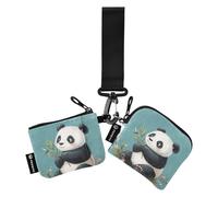 Caricatura astuta panda turquesa monedero monedero para mujer, lindo organizador de dinero con correa de muñeca para el trabajo, viajes, 2 piezas, panda astuto de dibujos animados turquesa, 1 size,