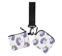 Caricatura de unicornio arcoíris blanco para mujer, funda para tarjetas de gran capacidad, organizador de tarjetas de crédito con correa de muñeca para mujer, 2 piezas, dibujos animados lindos