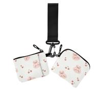 Caricatura Peach Bunny and Cherry - Cartera para mujer, delgada, desmontable, organizador de tarjetas de crédito con correa de muñeca para uso diario, 2 piezas, conejito melocotón y cereza, talla