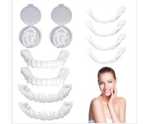 Carillas Dentales Ajustables 2 Pares Dientes Postizos Temporales, Dientes Falsos Arriba Y Abajo Dentadura De Silicona Kit Blanqueamiento De Dientes Para Hombre Y Mujer, Talla Única