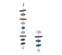 Carillón de viento colgante costero bohemio robusto hecho a mano con concha de cristal de mar y estrella de mar, adorno ideal para jardín, patio, decoración del hogar (B)