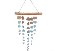 Carillón de viento colgante de madera flotante hecho a mano con componentes de cristal de mar para relajar la decoración melódica del hogar del jardín (B)