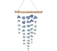 Carillón de viento colgante de madera flotante hecho a mano con componentes de vidrio de mar para relajar decoración melódica del hogar del jardín (C)