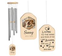Carillón de Viento conmemorativo Personalizado para Mascotas con Foto Nombre y Fecha, Regalo conmemorativo Personalizado por la pérdida de un Perro o Gato. Regalo de condolencias por el Duelo