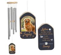 Carillón de Viento conmemorativo Personalizado para Mascotas con Foto Nombre y Fecha, Regalo conmemorativo Personalizado por la pérdida de un Perro o Gato. Regalo de condolencias por el Duelo
