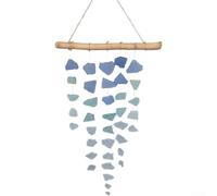 Carillón de viento de cristal de mar bohemio hecho a mano con colgante de madera flotante para playa, boda, piscina, fiesta, jardín, patio, decoración (C)