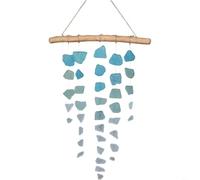 Carillón de viento de cristal de mar bohemio hecho a mano, con decoración de playa melódica de madera flotante natural, para jardín, patio, piscina, boda y adornos costeros para el hogar (A)