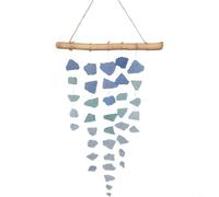 Carillón de viento de cristal de mar bohemio hecho a mano, con decoración de playa melódica de madera flotante natural, para jardín, patio, piscina, boda y adornos costeros para el hogar (C)