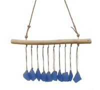 Carillón de viento de cristal de mar con piezas de vidrio montadas a mano en marco de madera con cuerda de cáñamo para decoración costera de jardín (D)