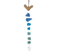 Carillón de viento de cristal de mar hecho a mano con marco de madera flotante auténtico para jardín, patio, piscina o decoración de playa (D)