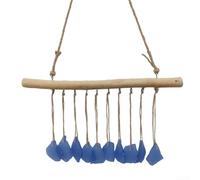 Carillón de viento de cristal de mar rústico hecho a mano adorno colgante con madera natural para balcón, jardín, ventana, playa, decoración de patio al aire libre (D)