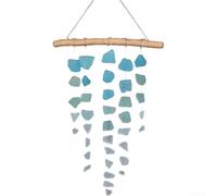 Carillón de viento de cristal marino hecho a mano con colgante de madera flotante para playa, jardín, patio, decoración de estilo bohemio, adorno colgante que crea sonidos relajantes (A)