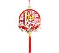 Carillón de viento de madera de flor de ciruelo vietnamita, hecho a mano, 38 x 90 x 3 cm, decoración tradicional del festival Tet, detalles festivos rojos y dorados, para sala de estar o entrada