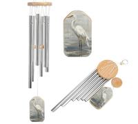 Carillón de viento grande de garza blanca en gris claro, beige, campanilla de viento conmemorativa de tono profundo con 6 tubos de aluminio, decoración de jardín al aire libre