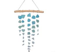 Carillón de viento natural bohemio hecho a mano, ideal para jardín, boda, decoración del hogar, madera flotante resistente con colgantes de cristal de mar afinados (A)