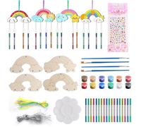 Carillón de Viento para Niños con Pigmento 12 Piezas Campanas de Viento de Madera de Arco Iris Kit de Campanilla de Viento para niños DIY con Paleta Juegos de Manualidades para Niños
