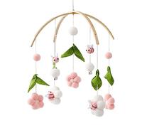Carillones de viento móviles para bebé con bolas de fieltro, flores frescas y abejas, campana colgante para habitación infantil, para cuna de bebé, mesa cambiadora decorativa (rosa)