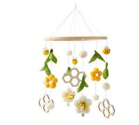 Carillones de viento móviles para bebé con bolas de fieltro, flores frescas y abejas, campana colgante para habitación infantil, para cuna de bebé, mesa cambiadora decorativa (colmena amarilla)