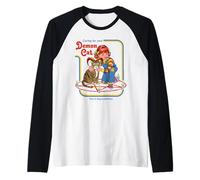 Caring For Your Demon Cat Retro Vintage Funny Adult Humor Camiseta Manga Raglan