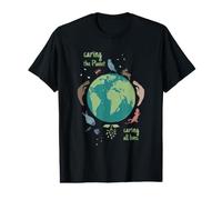 Caring The Planet Caring All Lives Green Planet Earth Day Camiseta gráfica económica