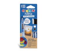 CARIOCA Acrylic - 2 Rotuladores Acrílicos Multisuperficie, Blanco y Negro | 2 Rotuladores de Pintura Acrílica Permanente con Punta de Pincel Artístico, para Papel, Madera, Piedra, Cristal y Metal