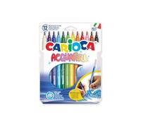 CARIOCA Aquarell - Caja de 12 Rotuladores Acuarelables para Papel de Dibujo | Caja Escolar con 12 Rotuladores Acuarelables de Larga Duración, 12 Colores Brillantes con Punta Bloqueada y Superlavables