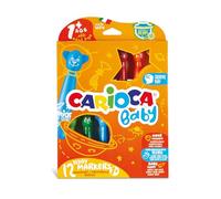 CARIOCA Baby Teddy - Caja 12 Rotuladores Ergonómicos para Bebés 12 Meses+ | Caja de 12 Rotuladores Baby Teddy con Capuchón Ventilado, Punta Bloqueada y Tinta Lavable, para Bebés desde 12 Meses