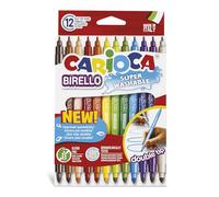 CARIOCA Birello - 12 Rotuladores Lavables de Doble Punta, Fina y Gruesa | Pack de 12 Rotuladores con Punta Fina para Perfilar y Punta Cónica Gruesa para Rellenar, Tinta de Larga Duración Superlavable