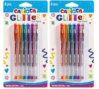 Carioca Boligrafos Glitter | Blister de 6 boligrafos con efecto glitter | Punta Ø1mm | Para decorar con efecto glitter | 6 uds (Paquete de 2)