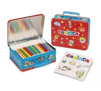 Carioca Caja Metálica con Rotuladores | 100 Rotuladores Super Lavables con una Caja de Metal, Rotuladores Punta Fina con Álbum para Colorear