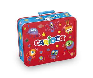 Carioca Color Box | Rotuladores lavables para niños, caja lata roja, juego de rotuladores de punta fina y punta gruesa con álbum de colorear, 100 rotuladores