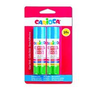 Carioca Glue Stick - Barra de Pegamento Ideal para Pegar Todo Tipo de Superficies como Fotos, Papel y Otros Tejidos. Contiene 2 Barras de 20gr. Color Blanco, Verde y Celeste