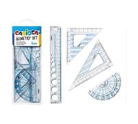 CARIOCA - Juego de Reglas Escolares Transparentes, 4 Piezas | Set escolar de 4 Herramientas Geométricas Transparentes, Incluye 1 Regla, 2 Escuadras y 1 Transportador con Funda Plegable
