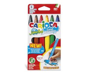 CARIOCA Jumbo - Pack 6 Rotuladores Punta Maxi 6 mm, Superlavables | Caja de Cartón con 6 Rotuladores de Punta Maxi 6 mm, Cuerpo Octogonal y Tinta Superlavable, desde 2 Años