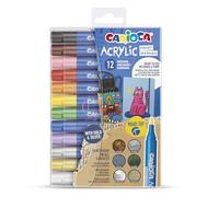 CARIOCA Marcadores acrílicos de punta maxi, juego de 12 colores, rotuladores acrílicos de punta ancha para decoración artística, bricolaje y proyectos creativos