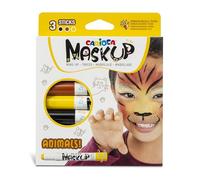 Carioca Mask Up Animales, Kit de Pintura Facial para Niños y Niñas, Barras de Maquillaje Ideal para Navidad, Halloween, Carnaval y Fiestas - 3 Colores y 2 Tutoriales - Dermatológicamente Testado