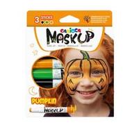 CARIOCA Mask Up Calabaza, Kit de Pintura Facial para Niñas, Barras de Maquillaje Ideal para Navidad, Halloween, Carnaval y Fiestas - 3 Colores y 2 Tutoriales - Dermatológicamente Testado