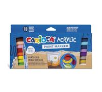 CARIOCA Rotulador Acrílicos | Caja de 18 rotuladores permanentes | Punta Pincel | Apto para todas las superficies y alta opacidad | Base de Agua | 18 colores