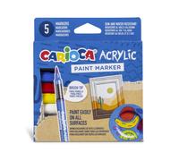 Carioca Rotuladores acrílicos – Caja 5, punta pincel, base agua, permanentes, 5 colores