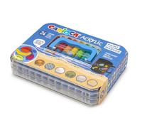 CARIOCA Rotulador Acrílicos | Caja Rígida de 24 rotuladores permanentes | Punta Pincel | Apto para todas las superficies y alta opacidad | Base de Agua | 24 colores