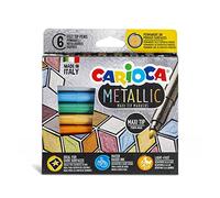 Carioca Rotuladores Metálicos Maxi-Punta, 6 Rotuladores de Acabado Metálico para Todas Las Superficies, a Base de Agua, Punta de Bloque, Derivados de Material Reciclado, Punta de 6 mm de Diámetro.