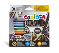 Carioca Rotuladores Metálicos Punta Fina, 8 Rotuladores de Acabado Metálico para Todas Las Superficies, a Base de Agua, Punta de Bloque, Derivados de Material Reciclado