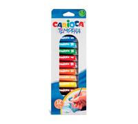 CARIOCA Témpera en Tubos | 12 Tubos de 12 ml, colores surtidos y brillantes, superlavables y mezclables, alta opacidad | Se aplica Sobre Materiales Porosos | 12 piezas