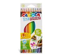 Carioca Lápices de colores Tita borrable con goma de borrar – Resina hexagonales, caja 12 multicolor